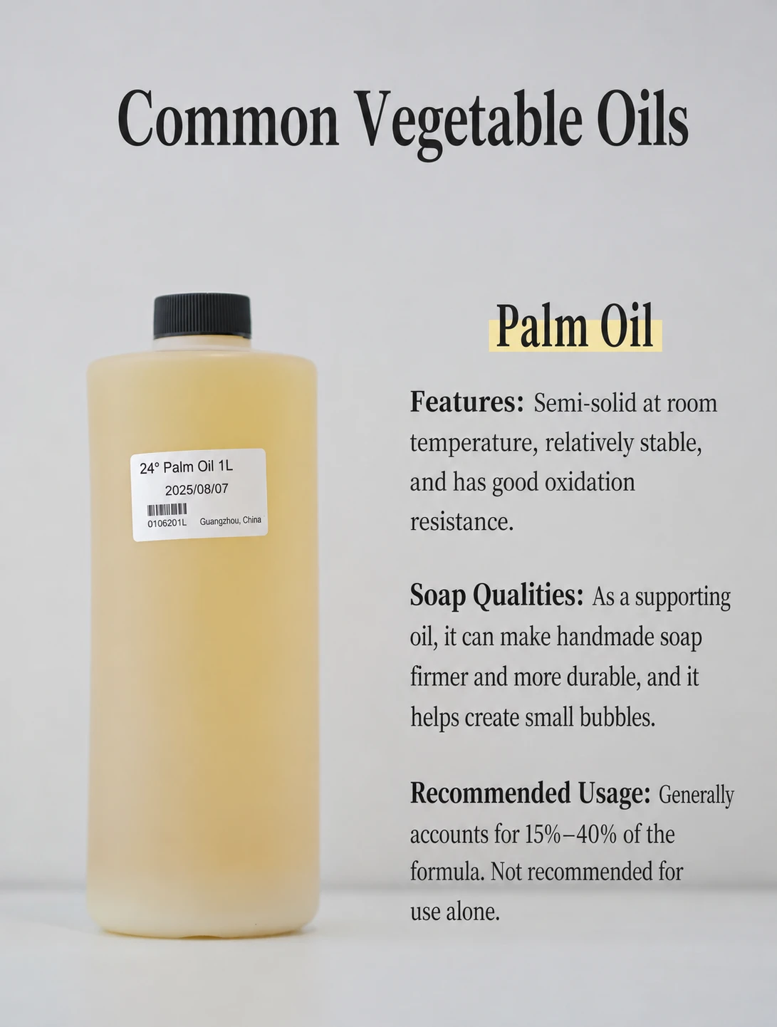 Camellia seed oil bottle used in handmade soap making