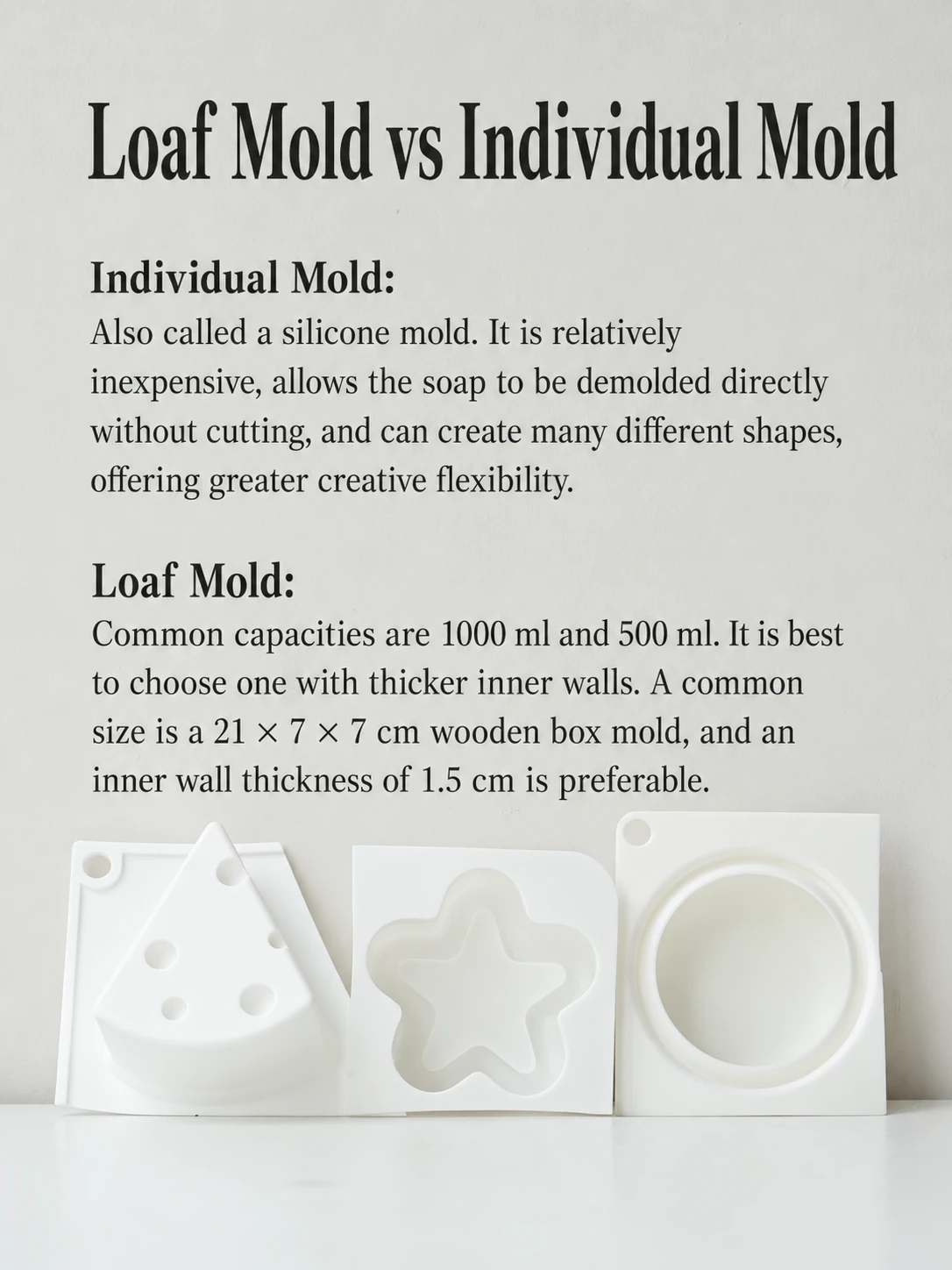 Silicone loaf mold and individual soap molds for handmade soap making