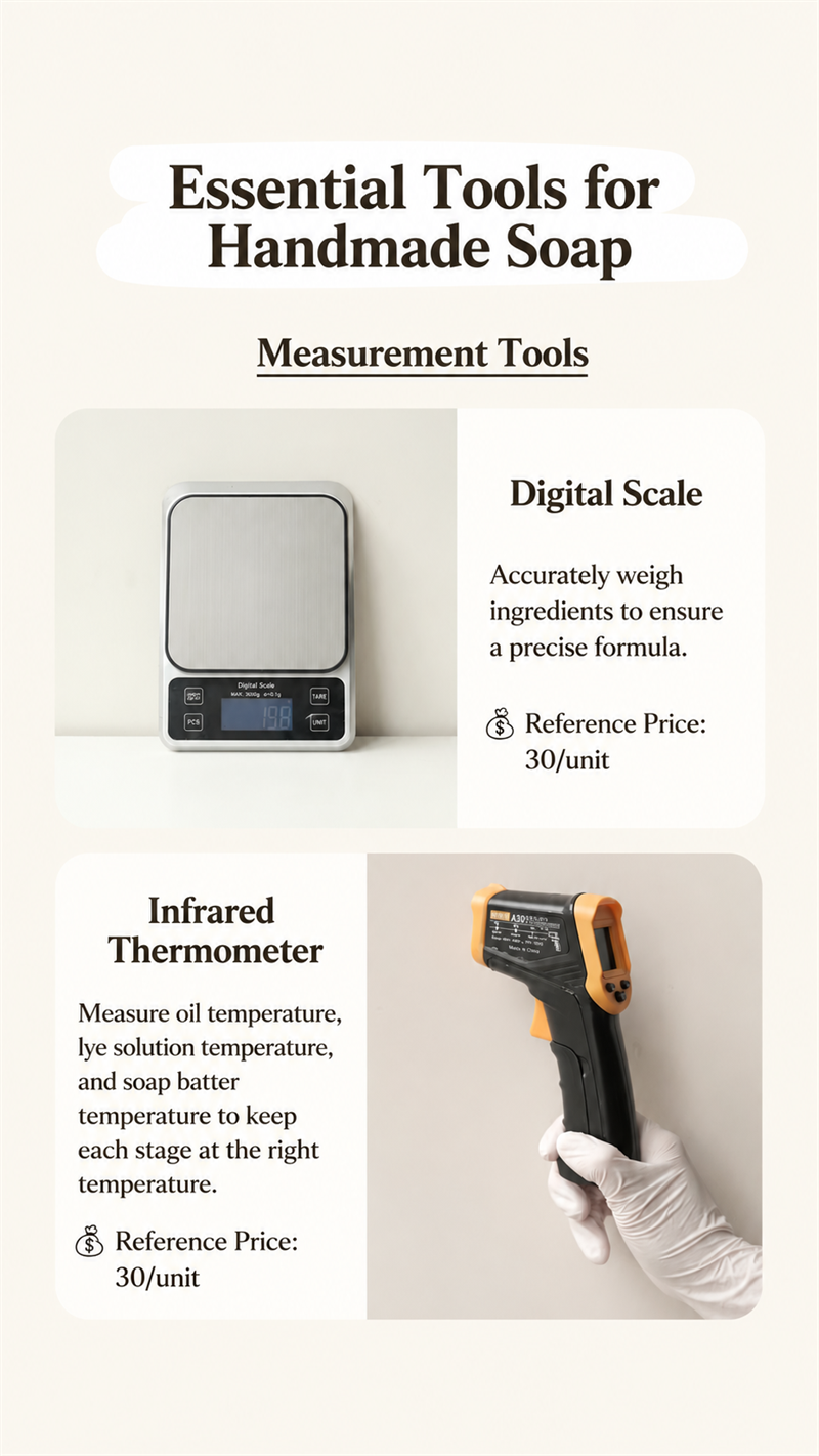 Digital scale and infrared thermometer for soap making temperature control