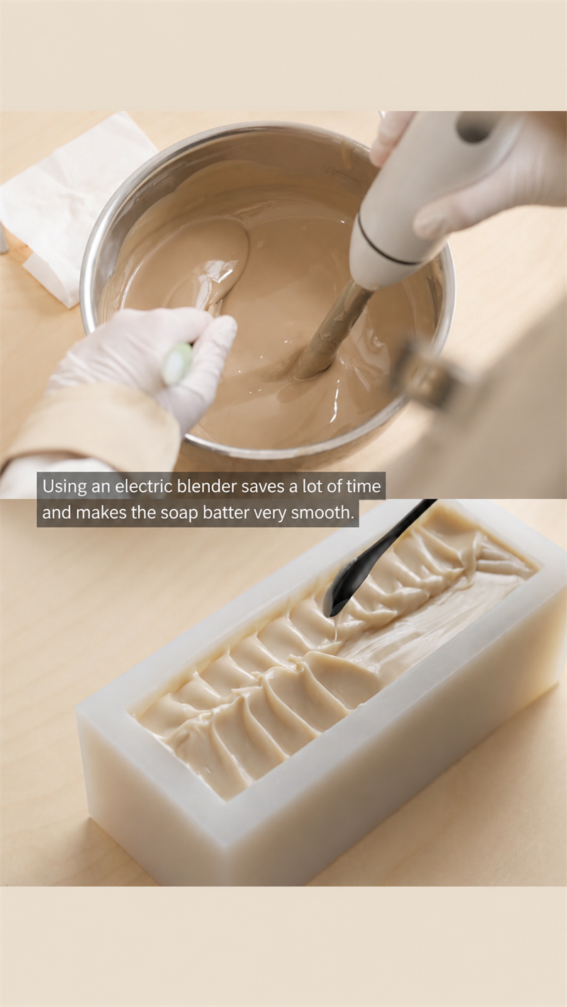 Electric mixer achieving a fine, consistent soap batter texture