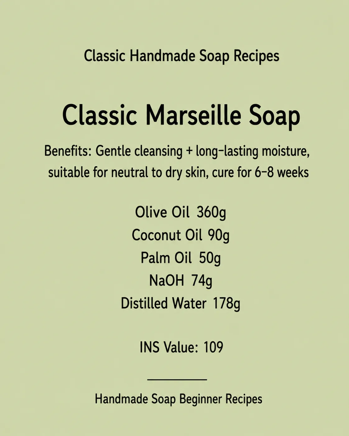 Classic Marseille soap made with olive oil using a calculated soap formula