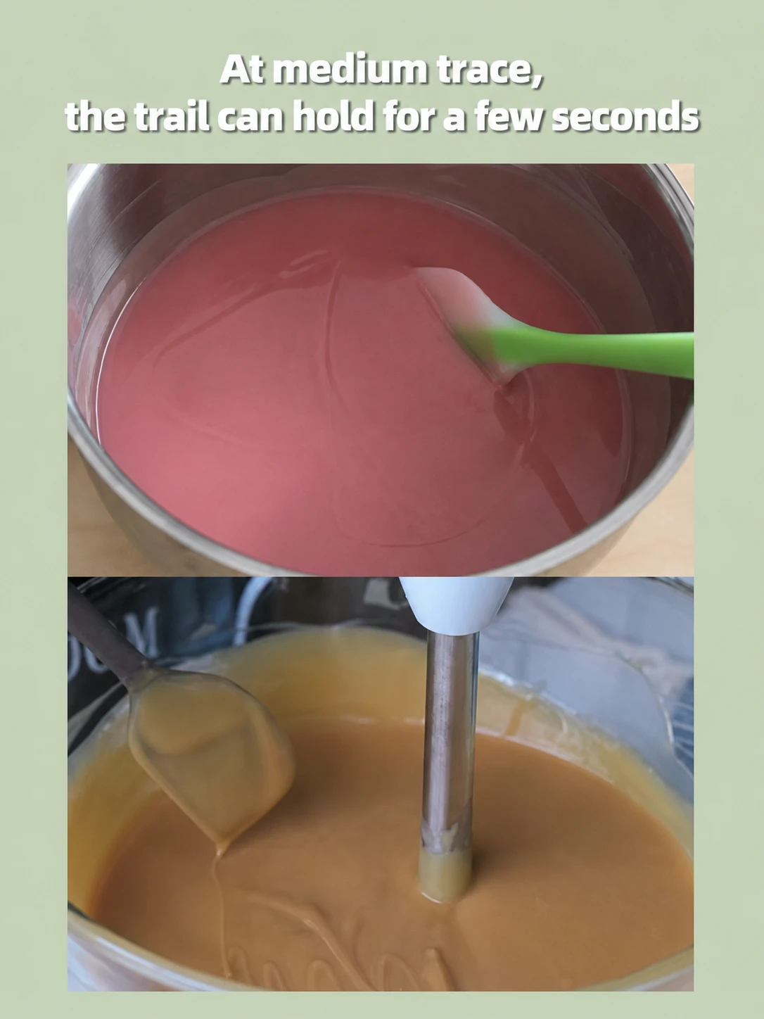 Heavy trace soap batter — thick enough to create small ridge patterns on the surface