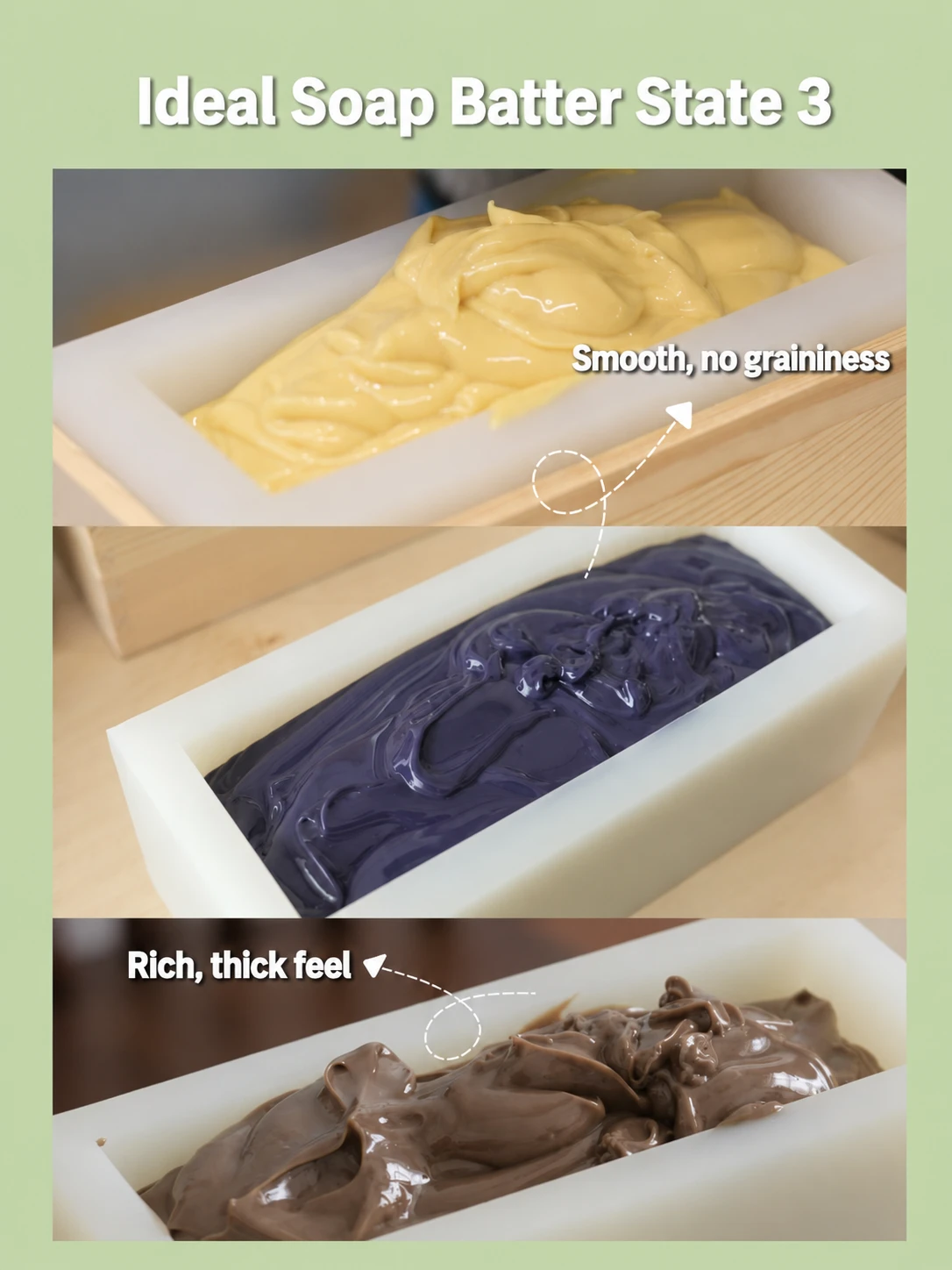 Ideal soap batter consistency with visible trace lines after proper emulsification